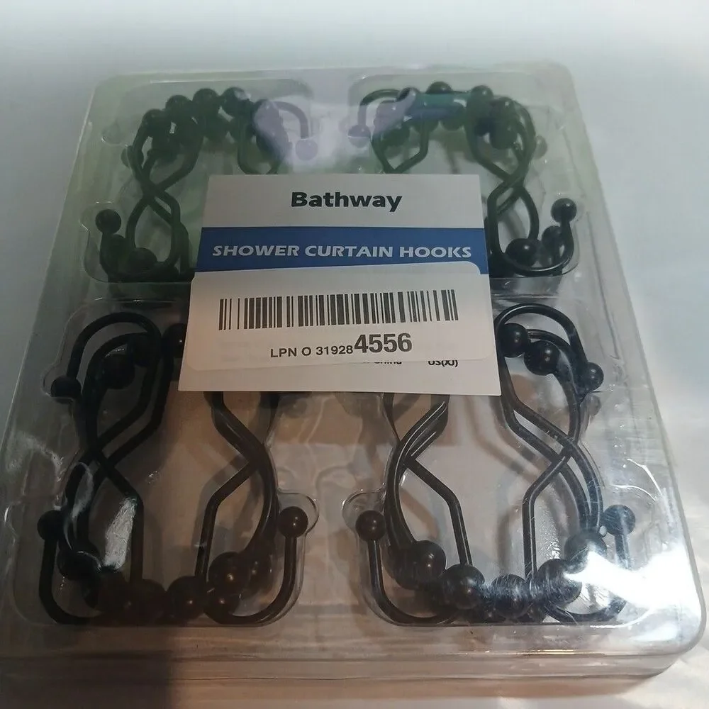 Bathway Decorative Black Shower Curtain Hooks , 12 Pieces